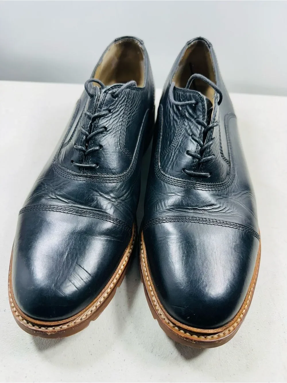 Frye James Bal Lug Oxford 87943 Mens Black Leather Lace Up Cap Toe Shoes 11D